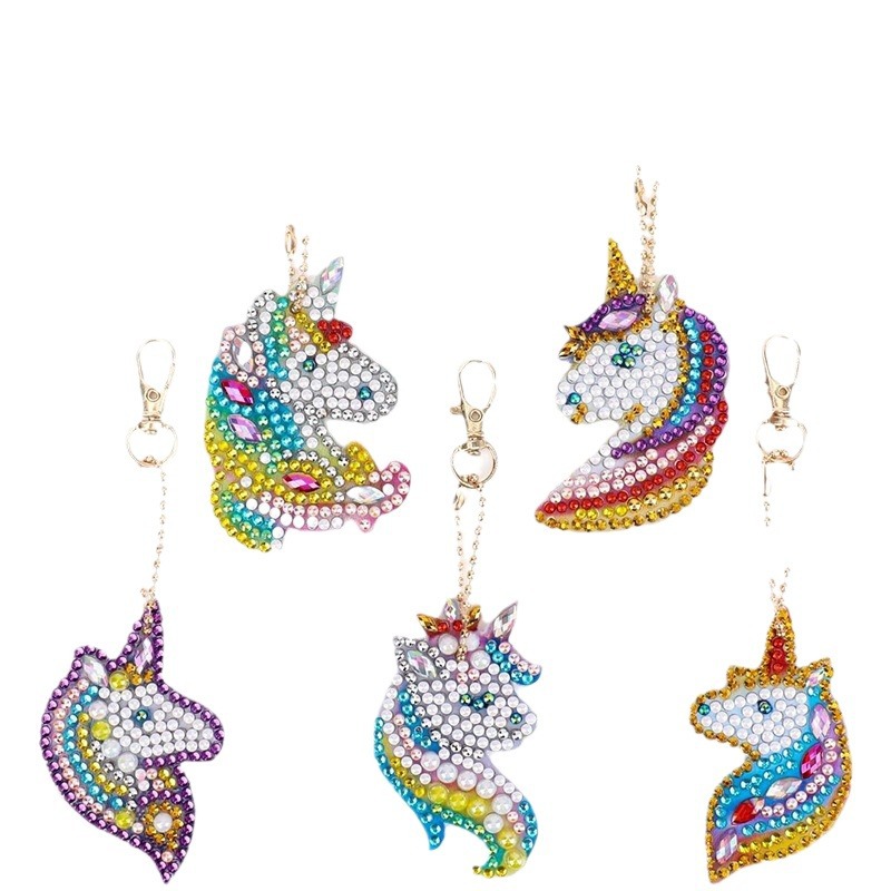 Diamante personalizado DIY pinturas de llaveras brillante dibujos animados lindos llaveros hechos a mano perforación colgante pintura de gemas