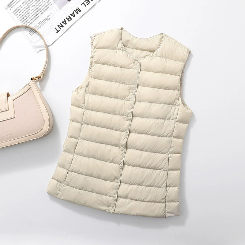 2024 Новый зимний тонкий пуховый жилет теплый с круглым вырезом без рукавов жилет высокого качества может быть открыт