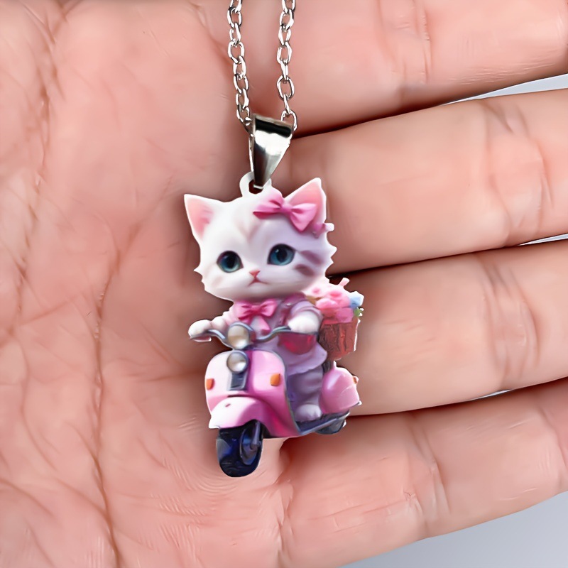 Collar colgante de motocicleta de paseo de gato de acrílico de moda-Regalo perfecto para el encantador encanto rosa/azul image 3