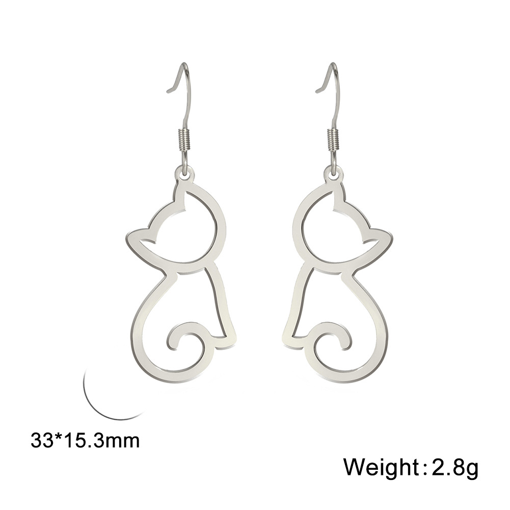 Cute Cat Stainless Steel Plating Earrings 1 Pair
