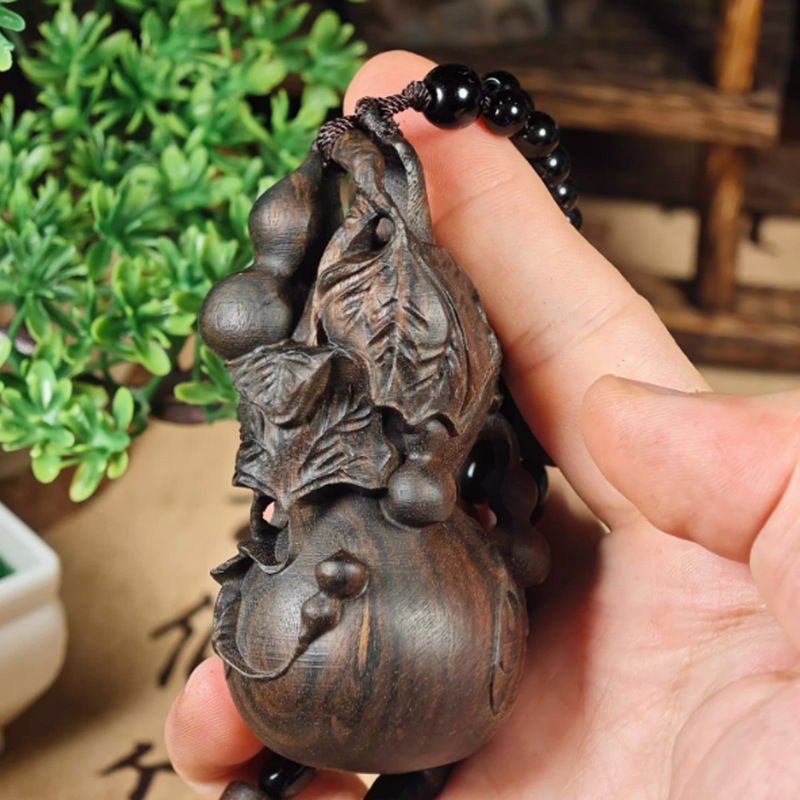 沉香木祥龙盘龙葫芦手把件多子多福木雕刻车挂件随身盘玩工艺摆件|undefined