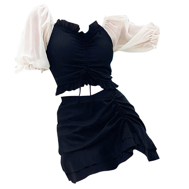 Falda dividida traje de baño conjunto de dos piezas conservador pequeño pecho push up falda estudiante caliente primavera cubierta vientre adelgazamiento traje de baño para mujeres