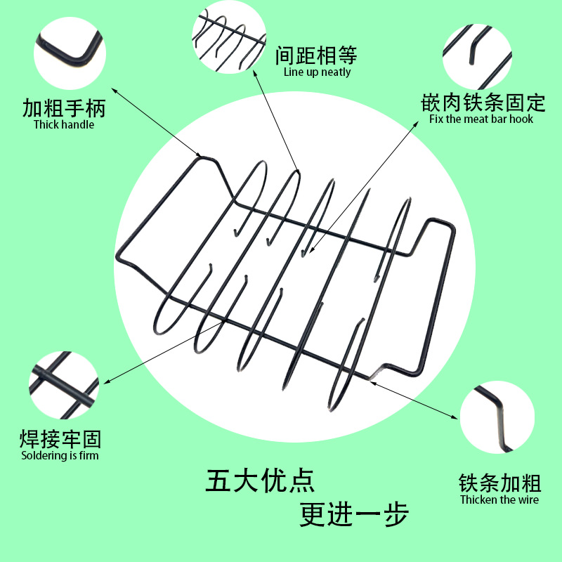 美式鐵藝不粘漆牛扒架肋骨架戰斧牛排羊排架烤雞架露營戶外燒烤架