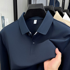 2025 秋の新高品質長袖 Tシャツメンズ中年お父さんカジュアルで快適なラペルルーズトップ