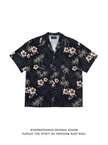 Short-sleeved, relaxed Southeast Asian floral shirt, men's summer design, niche, hanging, wide, all-matching loose beach shirt