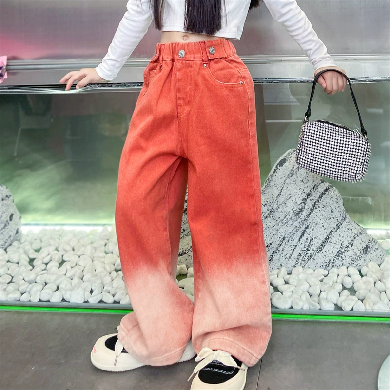 Children's Gradient Denim Jeans, Western Style, Autumn Wide-Leg (110–170 cm)