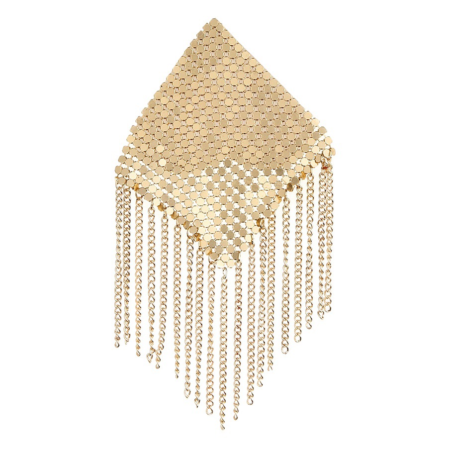 Cadena corporal de estilo europeo y americano, moderna y a la moda, con borlas, parche metálico antiexposición para el pecho para vestidos, realce de busto discreto, cadena para pezones con pedrería.