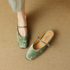 內增高新中式國風包頭穆勒半拖2024夏新款圓頭低跟一字扣帶瑪麗珍