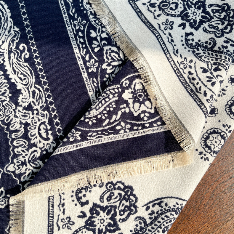 Predimenzionirani kašmirski kvadratni šal u etničkom stilu, ženski debeli šal s resicama, topli šal s cvijetom indijskih oraščića_voghion.com