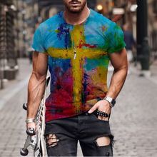 欧美街头风男士3D印花T恤短袖新款潮流夏季休闲个性男装一件代发