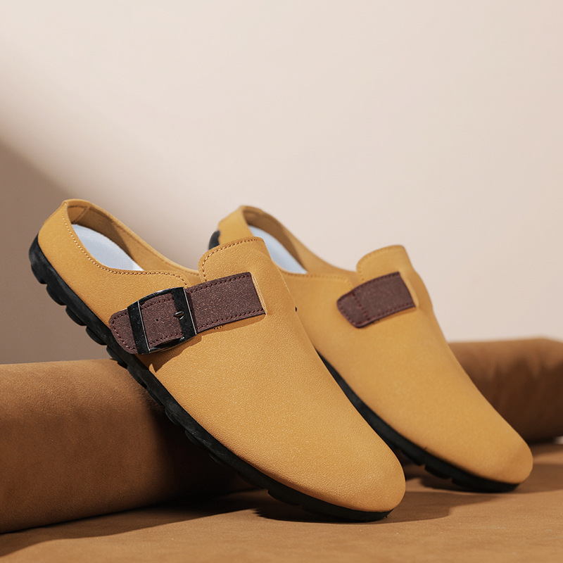 Zapatos Boken de alta gama 2025 nuevas medias zapatillas de puntera de suela gruesa de primavera para usar zapatos perezosos de un pie