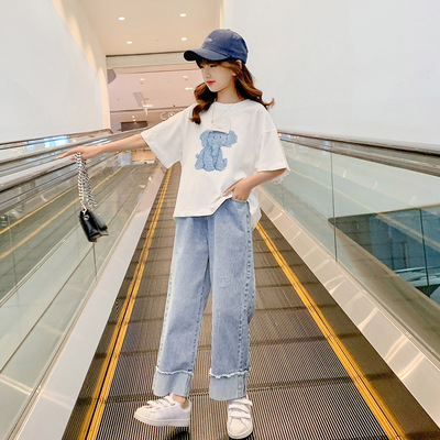 女童夏季套装2021新款网红衣服儿童洋气时髦中大童夏装短袖两件套|ru