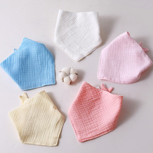 绉布高密纯棉透气围嘴三角巾婴幼儿三角口水巾男女宝宝喂奶巾护颈