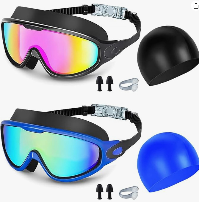 2000 블랙 도금 파우더 + 블랙 & 블루 도금 골드 + 수영모 세트 (노즈 클립 & 귀마개 증정 + 컬러 박스 포장)