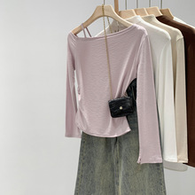 小个子紫色内搭高级感可外穿斜肩打底衫T恤女2025新款露肩小上衣