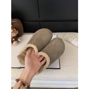 厚底内增高博肯包头半拖鞋女复古一脚蹬懒人鞋加绒保暖毛毛博肯鞋|undefined