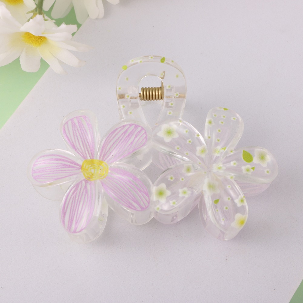 Nuevo color frangipani acrílico pinza para el cabello flor pinza de agarre de alta calidad elegante accesorio para el cabello de mujer pinza de tiburón de agarre lateral