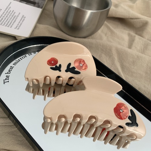 Original design cream rose dumpling shark clip splicing design back head hair clip girl flower hair clip