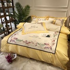 BG54歐式奢華輕奢風刺繡水洗真絲貢緞秋季四件套全棉純棉床上用品