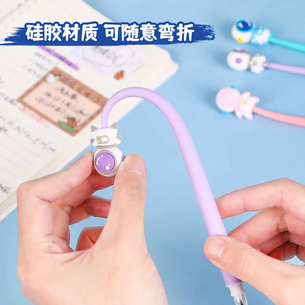 El nuevo astronauta sacude la pluma de gel de dibujos animados de goma suave de alto valor pluma de firma linda estudiante aprendizaje papelería
