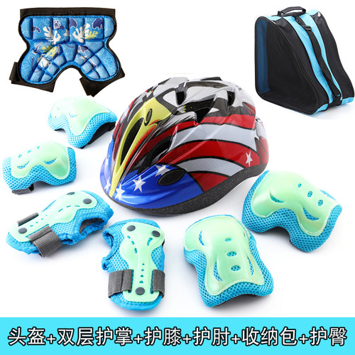 Luminous fluorescent protective gear for children, men and women, roller skating protective gear set, skateboard knee pads, bicycle balance bike helmet