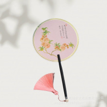 原创国风高清双面印刷丝绸团扇山水花鸟宫扇礼盒包装商务礼品扇