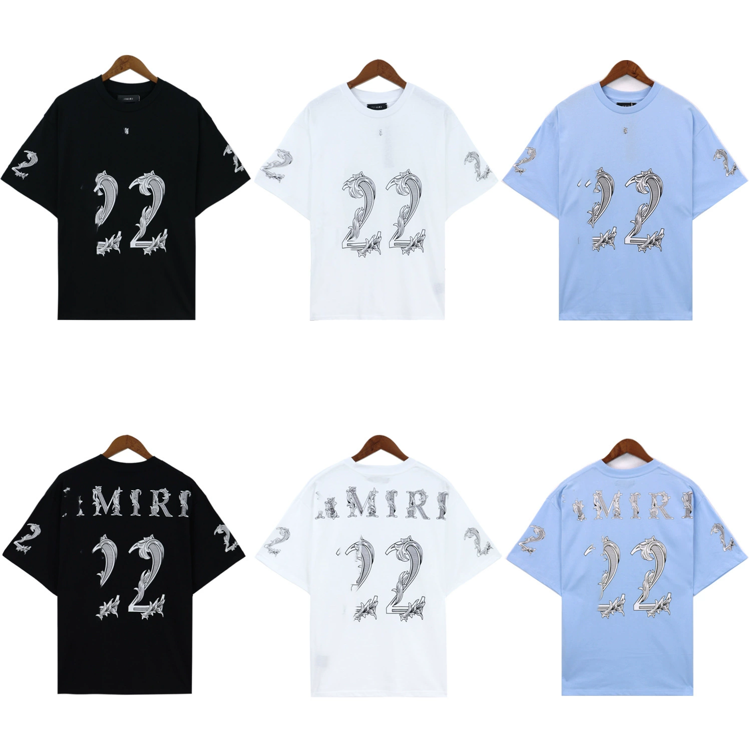 24SS трансграничная европейская и американская приливная марка amri микро-буква креативная буква 22 футболки с короткими рукавами для мужчин и женщин с высокой улицей полурукава