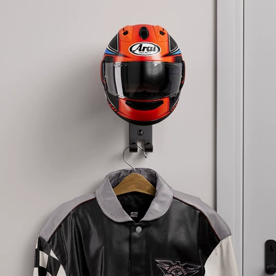 Motosiklet dəbilqə rəfləri, helmet brackets, non-perforated display rack - mini-helmet-rack-slim-bagged