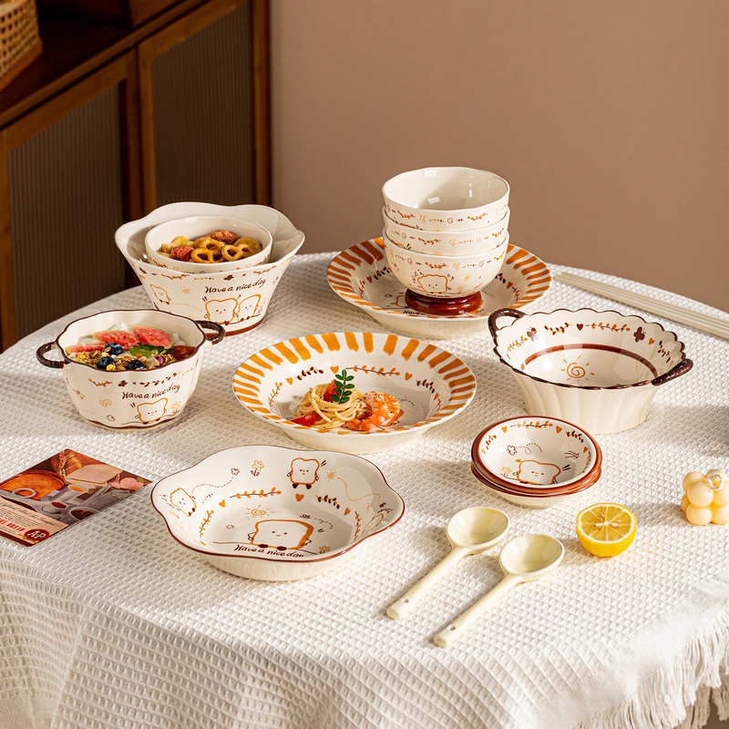 2026 New Model Household Tableware Set for One or Two People, High-Value Home Breakfast Plate, Bowl, and Chopsticks, Ceramic