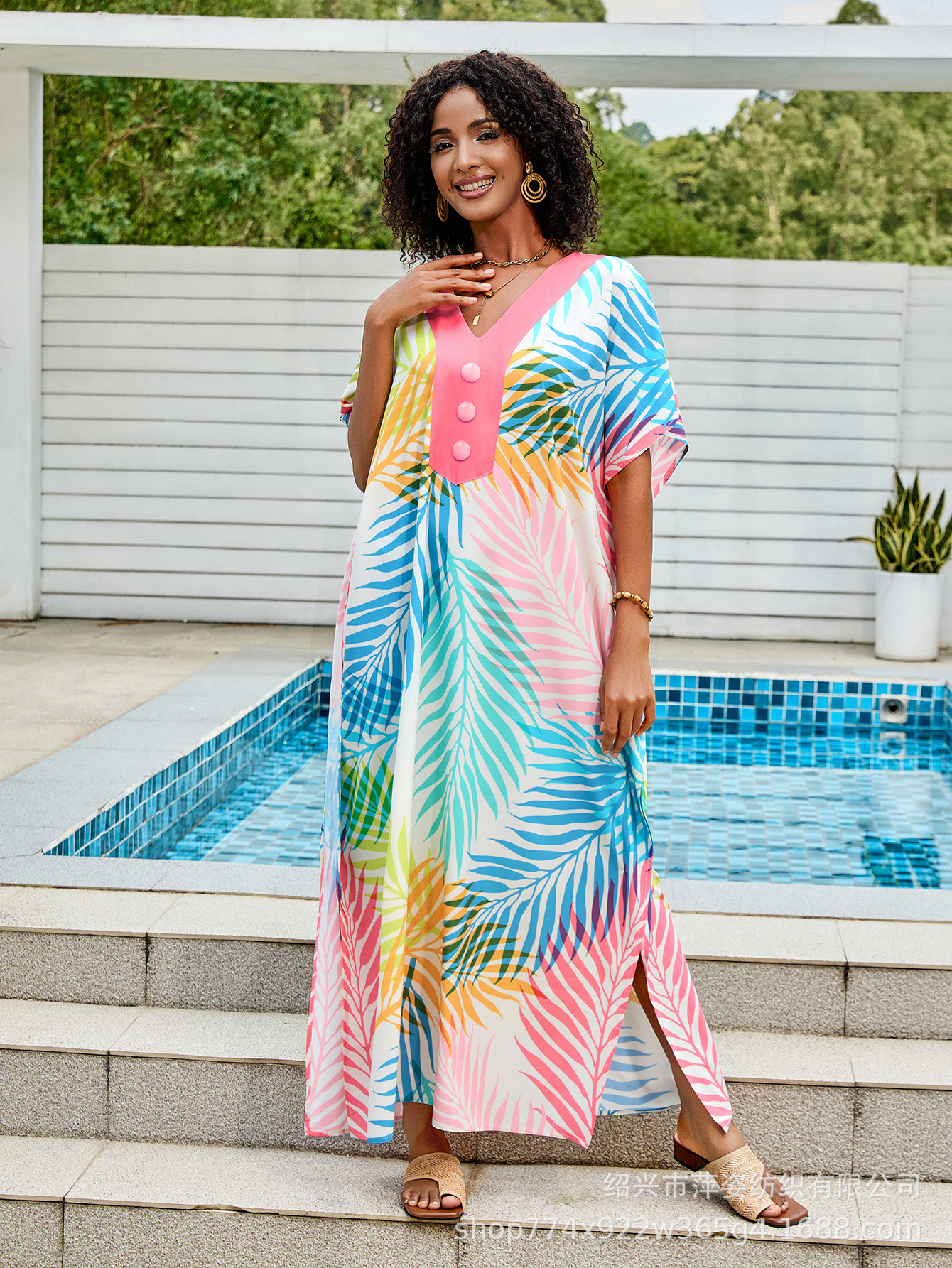 Transfronterizos Amazon nueva camiseta de playa vacaciones V-collar vestido bikini camiseta protector solar bañador 5D351-4