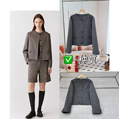即墨厂家09170525单排扣2025秋季混纺花呢圆领短款外套