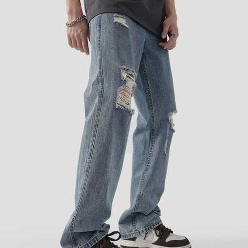 Men's Loose Straight Leg Fall American Wash Retro Cool Streetwear Design Sensibility Jeans
