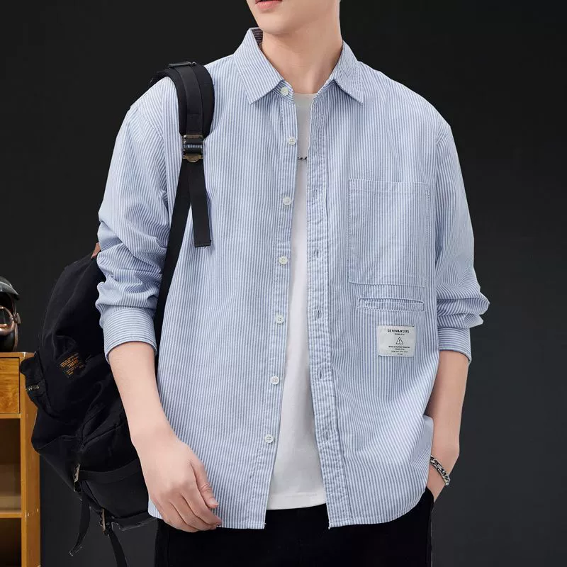 Рубашка в полоску мужское пальто с длинными рукавами 2025 новая повседневная рубашка высокого класса приливная одежда большой размер весна и осень