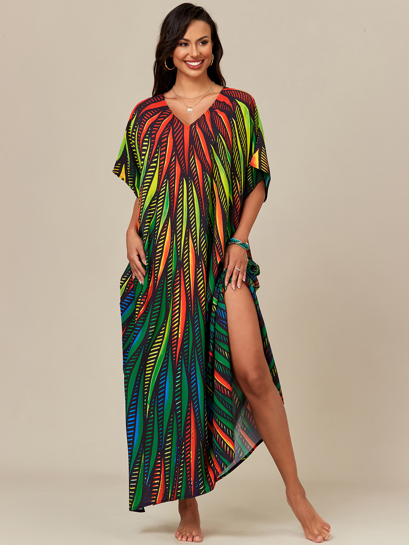 Nuevo posicionamiento transfronterizo europeo y americano blusa de playa estampada túnica suelta de vacaciones blusa exterior de bikini 5025