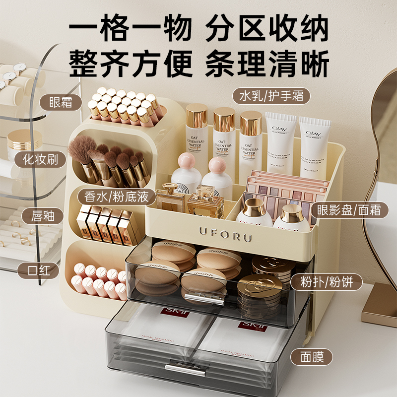 化妆品收纳盒桌面整理防尘台面护肤收纳柜高级感梳妆台桌上置物架|undefined