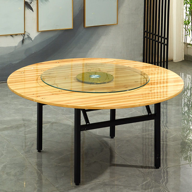 Fábrica directa de hoteles de madera maciza doméstica mesa redonda 10 personas 15 personas 20 personas sala de baile plegable mesa de comedor redonda gira