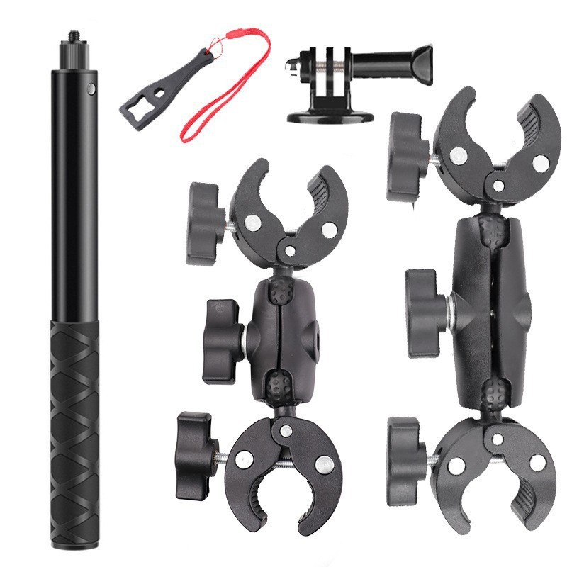 GoProアクションカメラ用バイク固定クリップ、防振、屋外用両頭強力クリップ、ライディング撮影スタンド