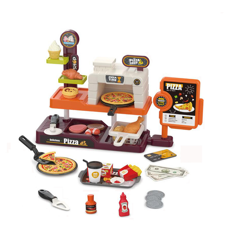 Simulación infantil transfronteriza mini-supermercado sushi mesa de pizza tarjeta de tarjeta de tarjeta de compra caja registradora hamburguesas juegos caseros