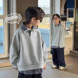 2026秋冬季时尚舒适儿童假两件卫衣男童中大童春秋上衣新款POLO衫