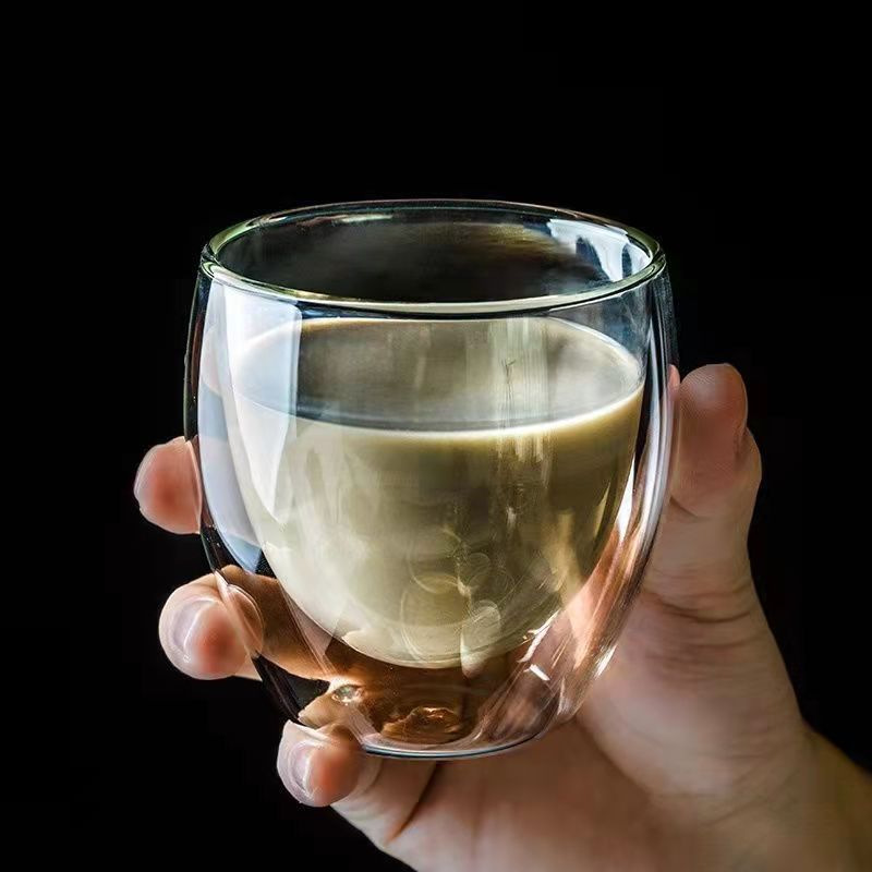 Vaso de Vidrio Transparente en Forma de Huevo, Vaso de Jugo, Leche y Té de Borosilicato Alto, Vaso de Leche Aislado de Doble Capa, Vaso para Bebidas