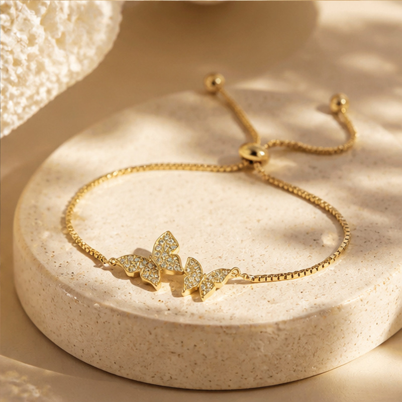 Cross-Border Butterfly Zircon Women's Bracelet Wedding Bride Bridesmaid Bracelet Adjustable Pull-Out Bracelet High-End Accessories Cross-Border Butterfly Zircon Women's Bracelet Wedding Bride Bridesmaid Bracelet Adjustable Pull-Out Bracelet High-End Accessories