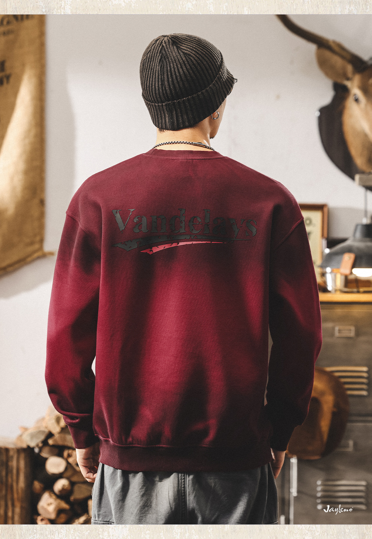 Schweres Sweatshirt Herren Retro Dirty Dyed Oversize Crew Neck_voghion.com