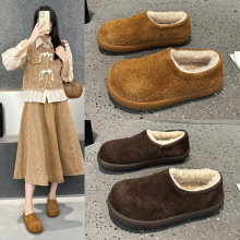 加绒毛毛鞋保暖一脚蹬小土豆勃肯鞋2025冬季皮毛一体厚底雪地靴