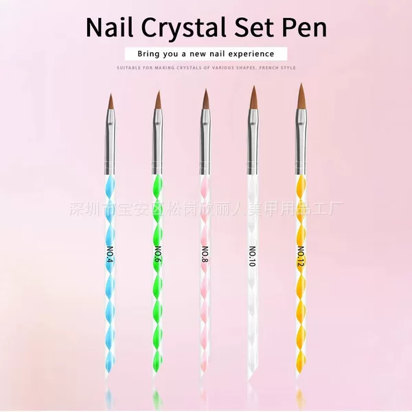 Cross-Border Manicure Brush Set of 5 Crystal Painted Carved Manicure Tools Flower Pen 3D Acrylic Spiral Rod