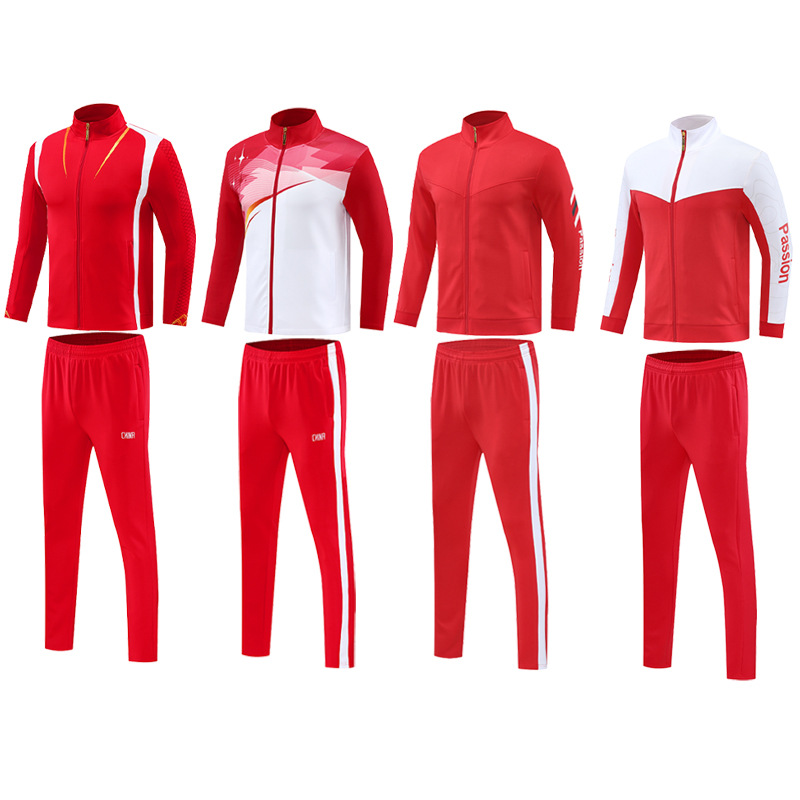 Spring and Autum Kidsren's Red Sports Suit Red Sweatshirt Stand Collar Jacket Red Long Pants School Uniform Group Uniform for Men
