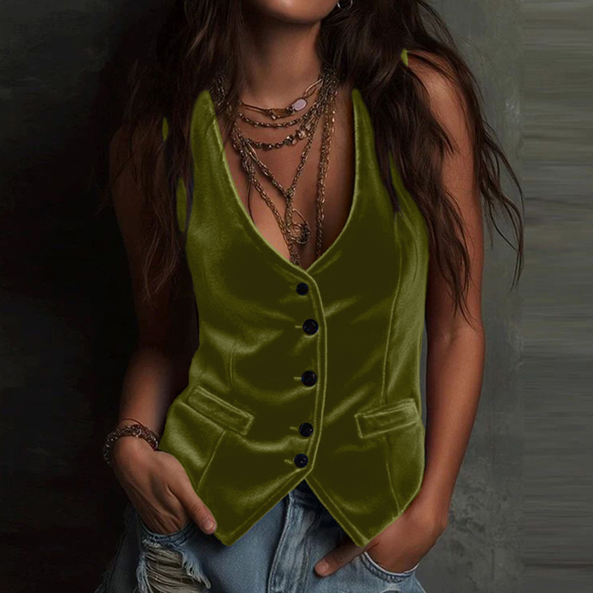 Essential V-Neck Sleeveless Vest For Women, Lightweight Button-Front Layering Tank Top, Versatile Casual And Office Wear_ecoleips.com
