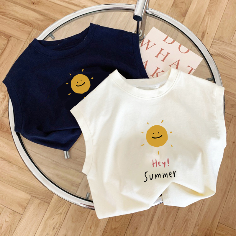 Pure Cotton Baby and Children's Sleeveless T-Shirt 2026 New Style Cute Pattern Versatile Boys and Girls Vest Undershirt Top for Summer