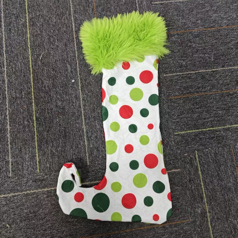 Cross-Border Grinch Green Christmas Grinch-Style Christmas Socks Green Plush Socks with Polka Dots and Stripes