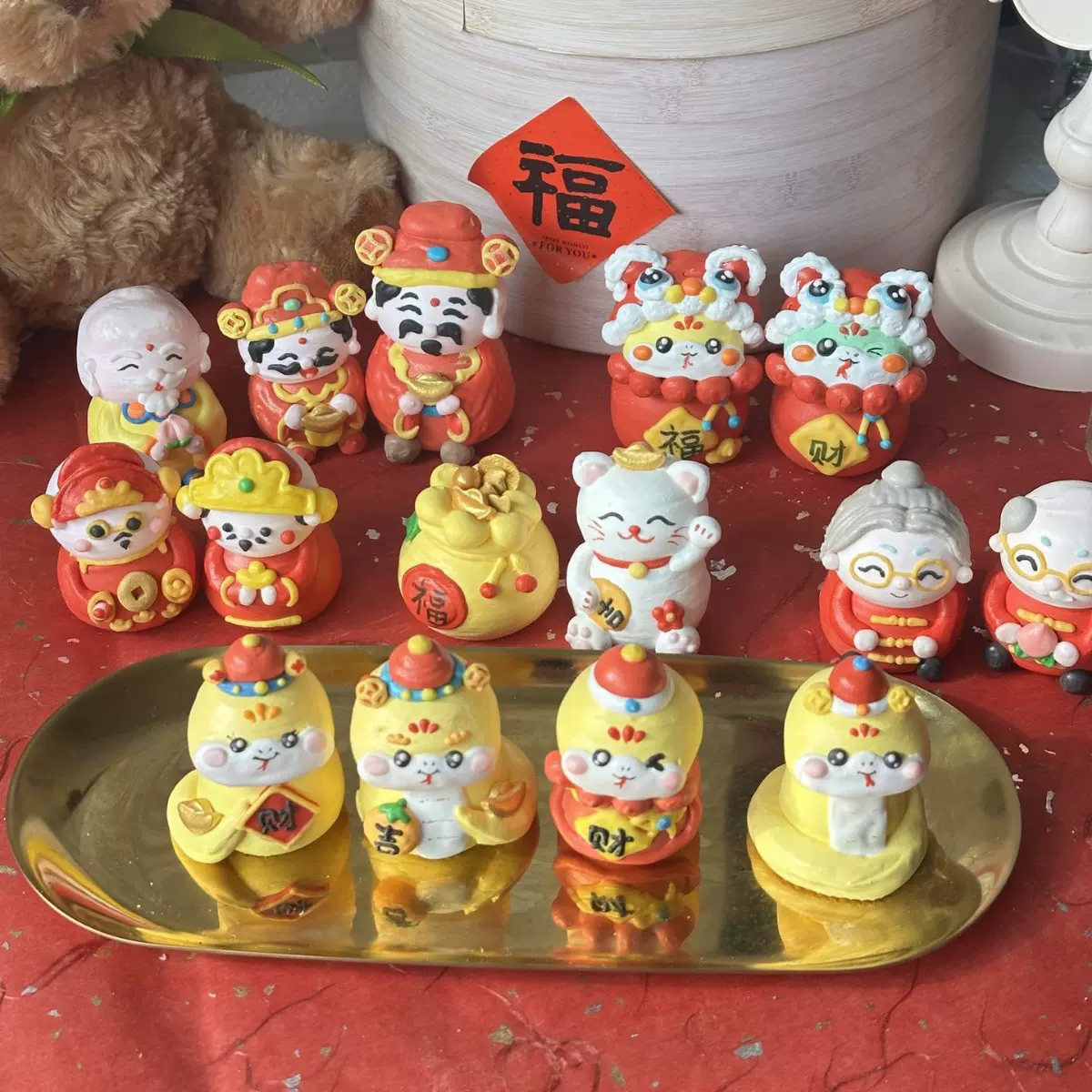新年立体蛋白糖蛇年蛋糕装饰配件财神卡通招财猫马琳糖公仔圣诞节