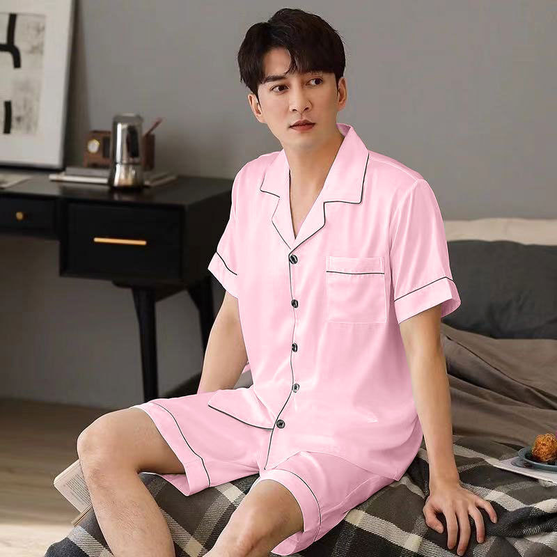S 더블 쇼트 아이스 실크 남성 가디건 핑크
